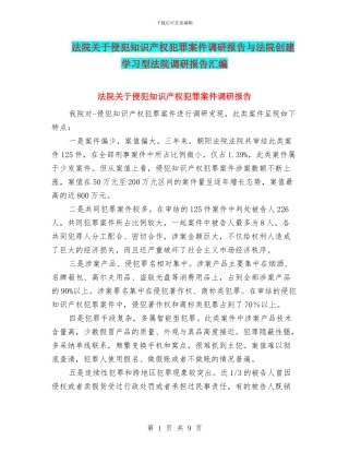 法院关于侵犯知识产权犯罪案件调研报告与法院创建学习型法院调研报告汇编