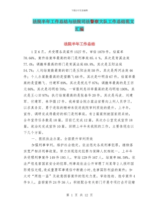 法院半年工作总结与法院司法警察大队工作总结范文汇编