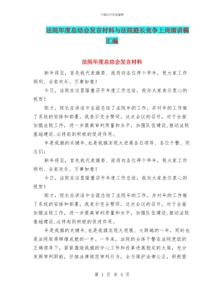 法院年度总结会发言材料与法院庭长竞争上岗演讲稿汇编