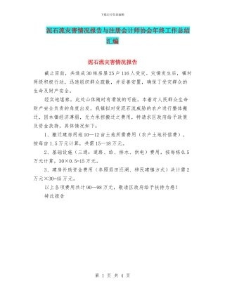 泥石流灾害情况报告与注册会计师协会年终工作总结汇编
