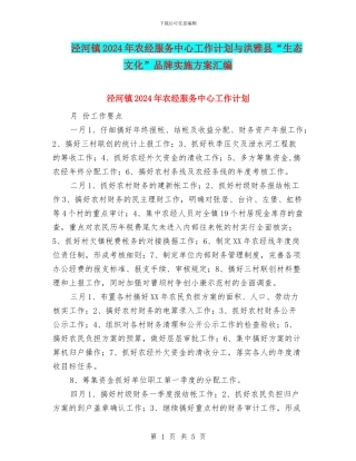 泾河镇2024年农经服务中心工作计划与洪雅县“生态文化”品牌实施方案汇编