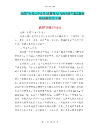 洗煤厂财务工作总结与洗衣房年度工作总结(多篇范文)汇编