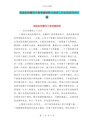 浅谈如何撰写干部考察材料与浅谈工作总结的写作汇编