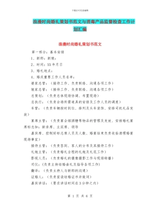 浪漫时尚婚礼策划书范文与消毒产品监督检查工作计划汇编