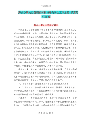 海关办事处自查剖析材料与海关安全工作总结汇编