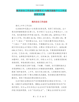 海关安全工作总结与海关旅检个人工作总结范文汇编