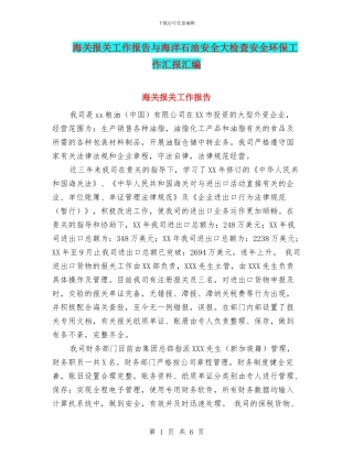 海关报关工作报告与海洋石油安全大检查安全环保工作汇报汇编