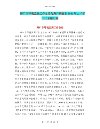 海口市环境监测工作总结与海口调查队2024年上半年工作总结汇编