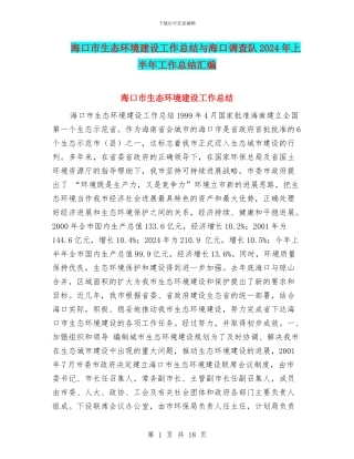 海口市生态环境建设工作总结与海口调查队2024年上半年工作总结汇编