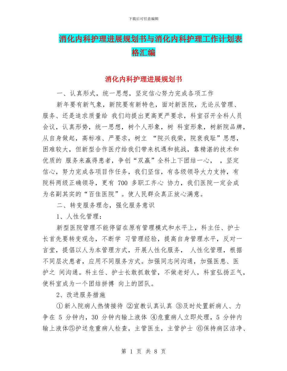 消化内科护理发展规划书与消化内科护理工作计划表格汇编_第1页