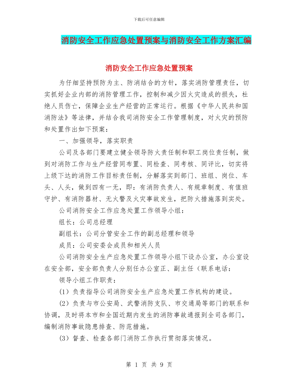 消防安全工作应急处置预案与消防安全工作方案汇编_第1页