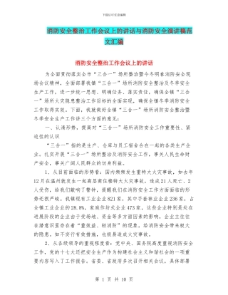 消防安全整治工作会议上的讲话与消防安全演讲稿范文汇编
