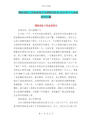 消防总队工作总结范文与消防支队长2024年个人总结范文汇编