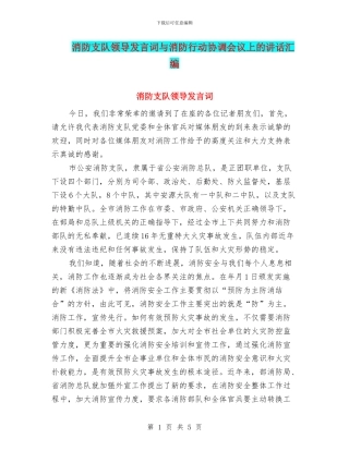 消防支队领导发言词与消防行动协调会议上的讲话汇编