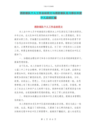 消防部队个人工作总结范文与消防部队见习排长年度个人总结汇编