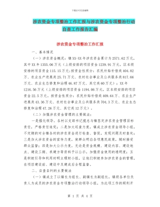涉农资金专项整治工作汇报与涉农资金专项整治行动自查工作报告汇编