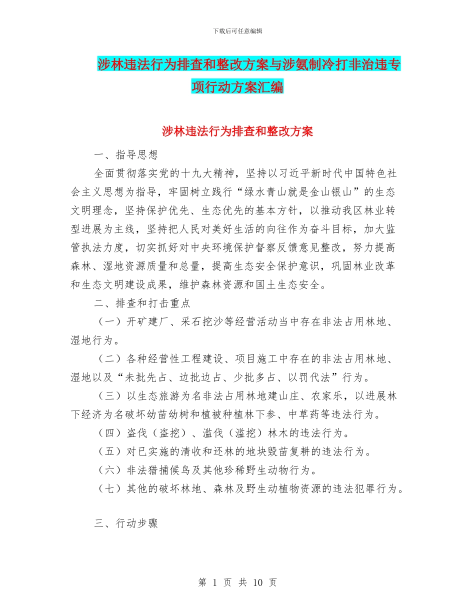 涉林违法行为排查和整改方案与涉氨制冷打非治违专项行动方案汇编_第1页