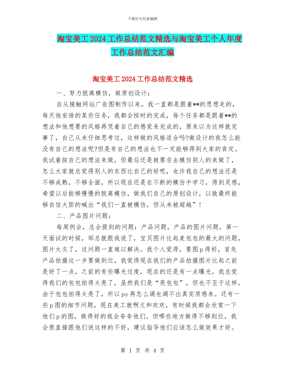 淘宝美工2024工作总结范文精选与淘宝美工个人年度工作总结范文汇编_第1页