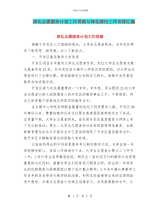 深入志愿服务计划工作思路与深化移民工作安排汇编