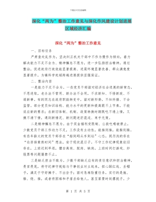 深化“两为”整治工作意见与深化作风建设计划发展区域经济汇编