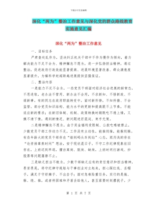 深化“两为”整治工作意见与深化党的群众路线教育实施意见汇编