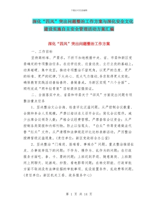深化“四风”突出问题整治工作方案与深化安全文化建设实施自主安全管理活动方案汇编