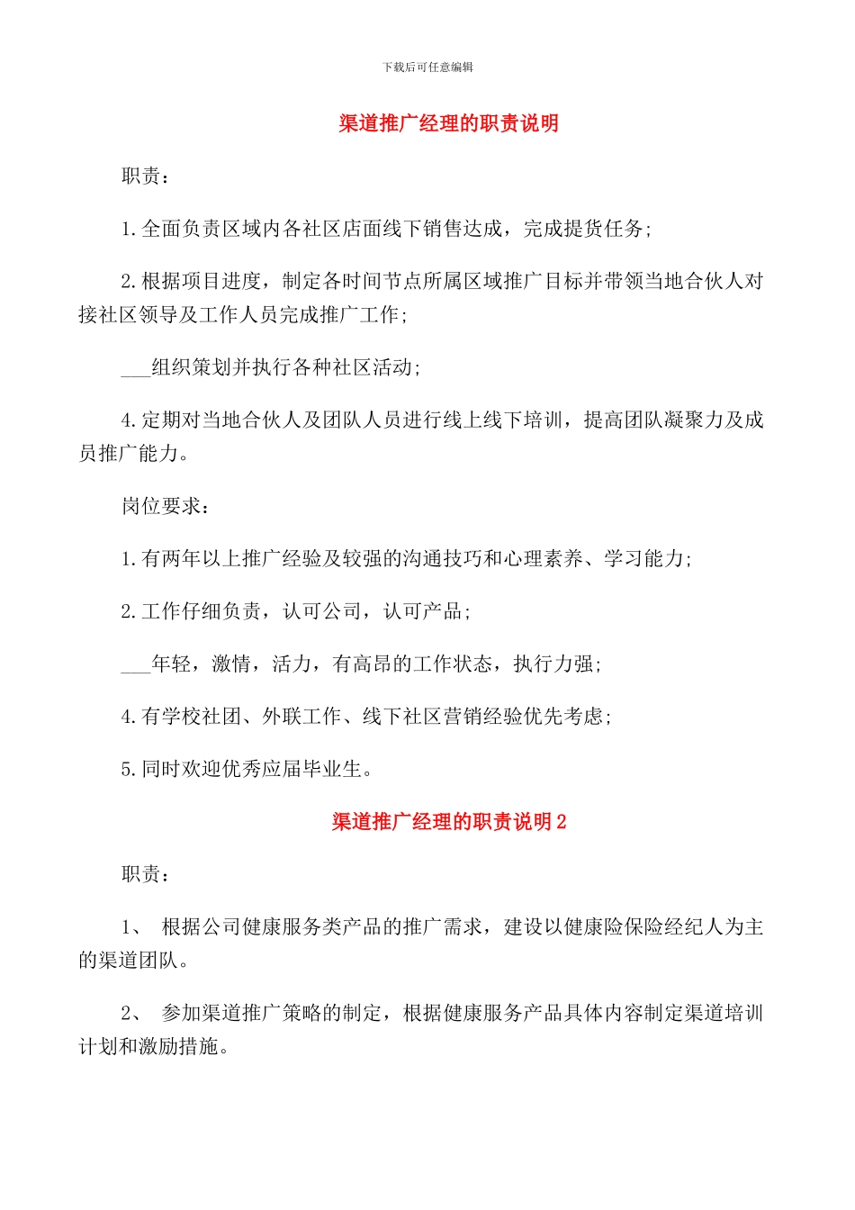 渠道推广经理的职责说明_第1页