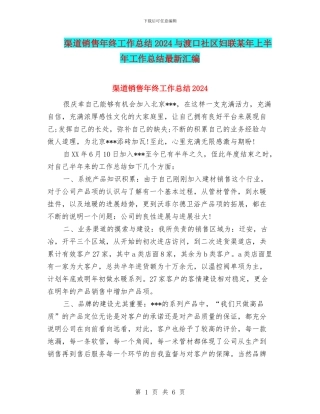 渠道销售年终工作总结2024与渡口社区妇联某年上半年工作总结最新汇编