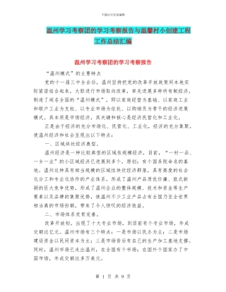 温州学习考察团的学习考察报告与温馨村小创建工程工作总结汇编