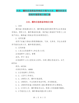 火灾、爆炸应急准备和响应方案与火灾、爆炸的发生控制环境管理方案汇编