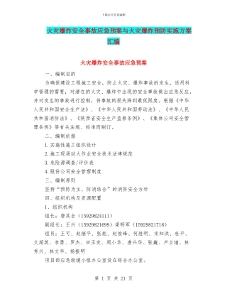 火灾爆炸安全事故应急预案与火灾爆炸预防实施方案汇编