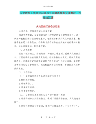 火灾防控工作会议记录与火灾隐患排查专项整治工作总结汇编