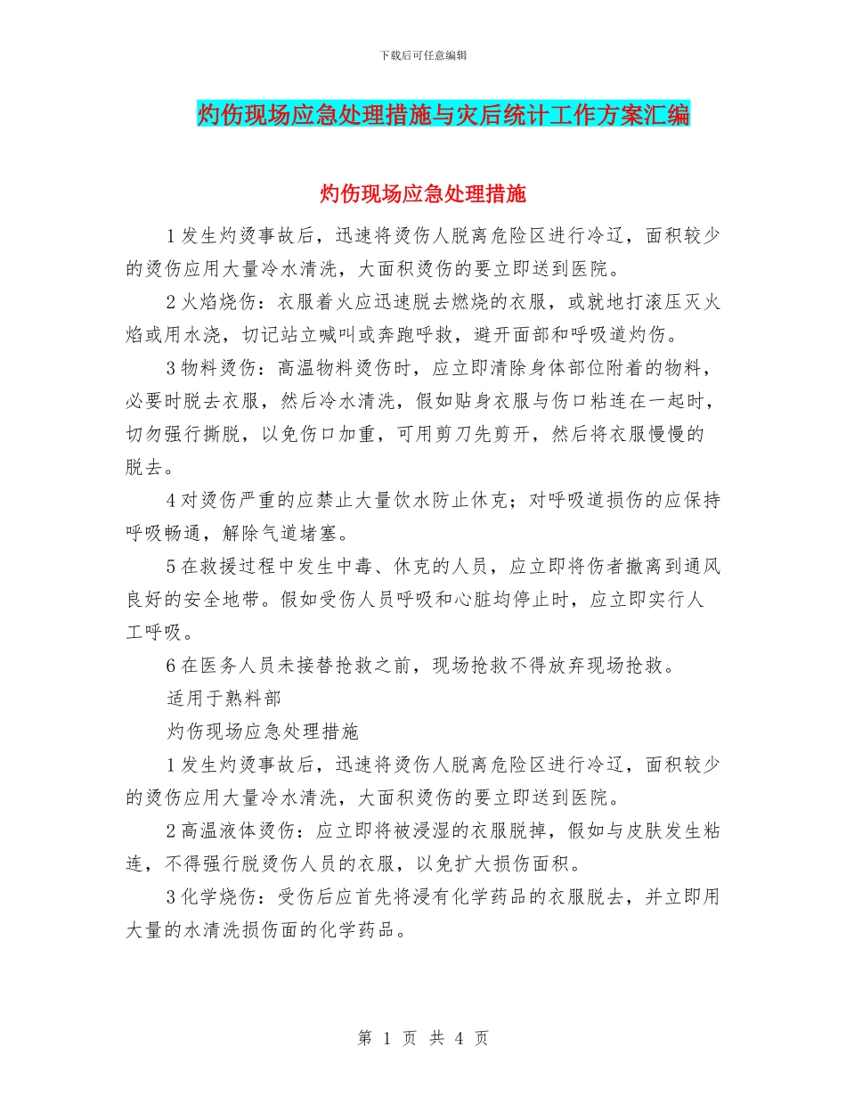 灼伤现场应急处理措施与灾后统计工作方案汇编_第1页