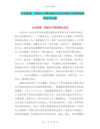 灾后重建、恢复生产慰问演出总结与烟台大海席酒家策划书汇编