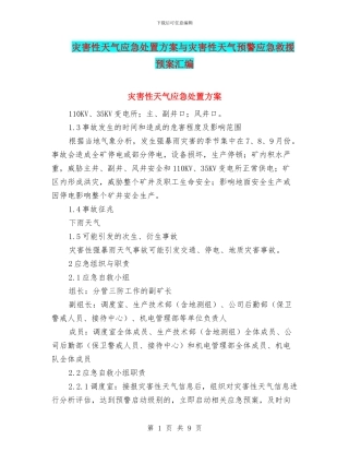 灾害性天气应急处置方案与灾害性天气预警应急救援预案汇编