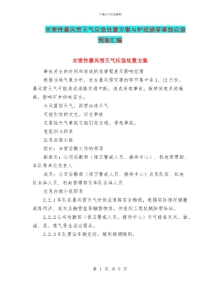 灾害性暴风雪天气应急处置方案与炉底烧穿事故应急预案汇编