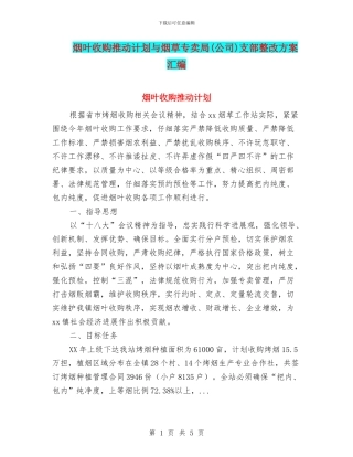 烟叶收购推进计划与烟草专卖局支部整改方案汇编