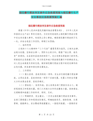 烟花爆竹燃放突发事件应急救援预案与烟花爆竹生产安全事故应急救援预案汇编
