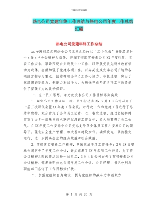 热电公司党建年终工作总结与热电公司年度工作总结汇编