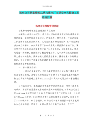 热电公司档案管理总结与热电厂冬季安全大检查工作总结汇编