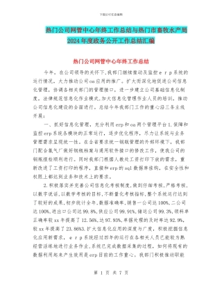 热门公司网管中心年终工作总结与热门市畜牧水产局2024年度政务公开工作总结汇编