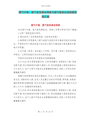 煤气中毒、氮气窒息事故预案与煤气事故应急救援预案汇编