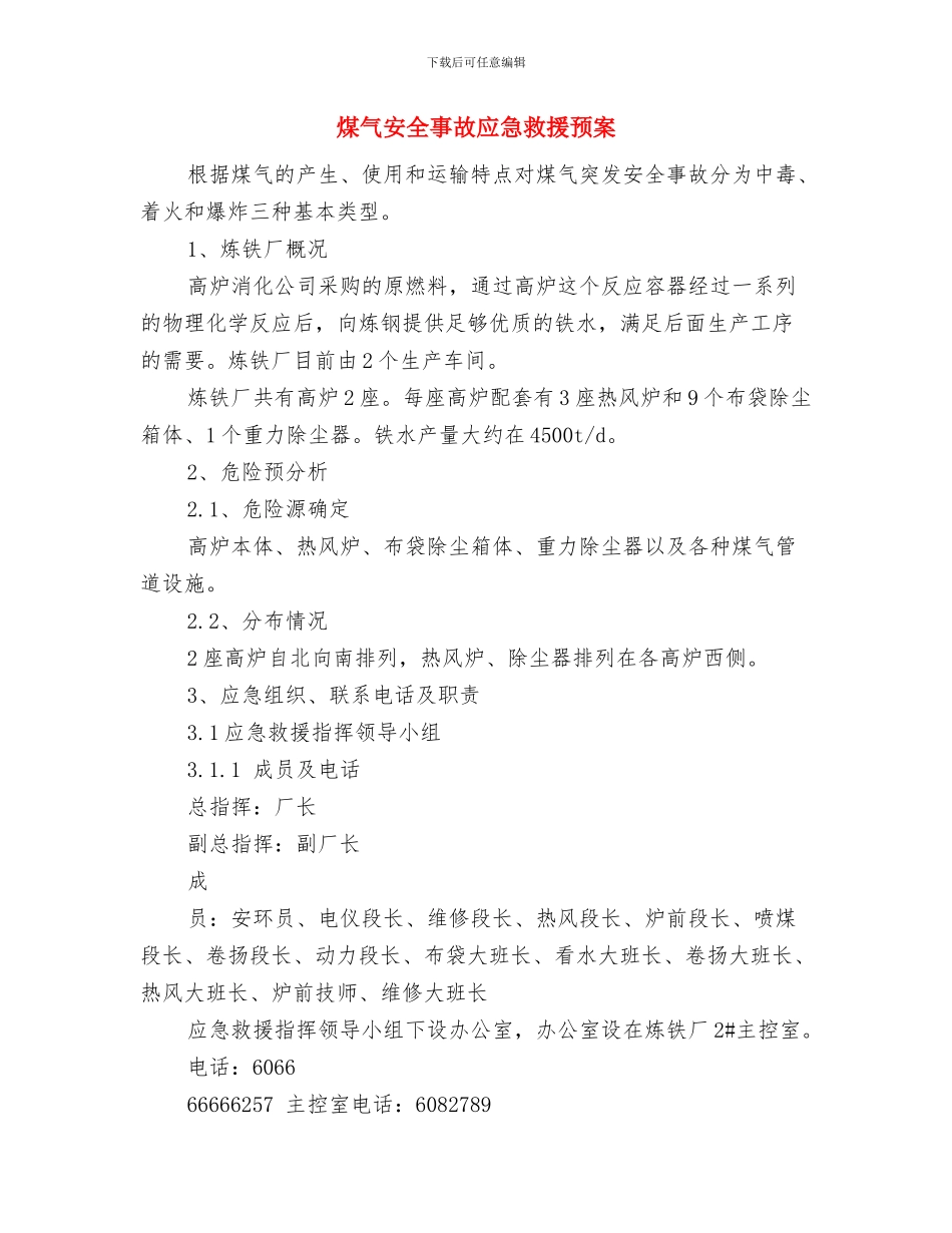 煤气化工公司事故应急预案与煤气安全事故应急救援预案汇编_第3页