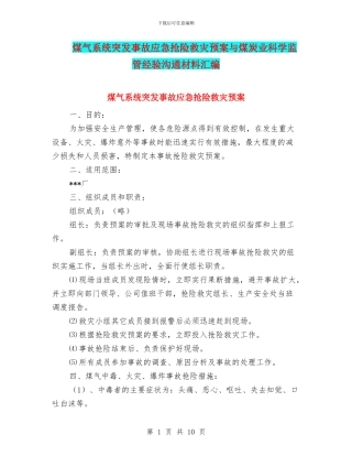 煤气系统突发事故应急抢险救灾预案与煤炭业科学监管经验交流材料汇编