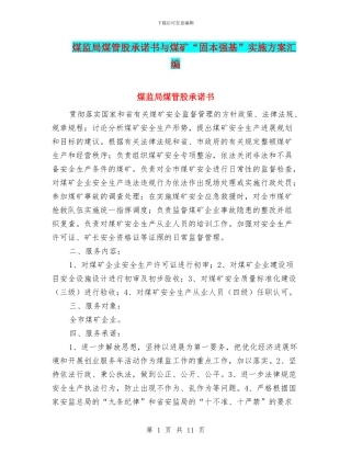 煤监局煤管股承诺书与煤矿“固本强基”实施方案汇编