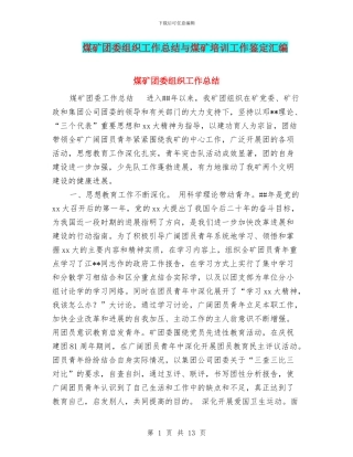 煤矿团委组织工作总结与煤矿培训工作鉴定汇编