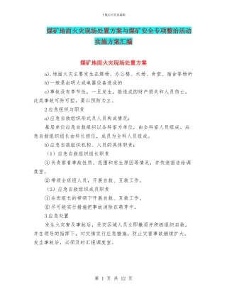 煤矿地面火灾现场处置方案与煤矿安全专项整治活动实施方案汇编