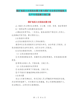 煤矿地面火灾现场处置方案与煤矿安全培训和超能力生产专项监察方案汇编