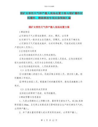 煤矿灾害性天气停产撤人现场处置方案与煤矿爆炸材料爆炸、燃烧事故专项应急预案汇编