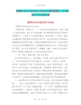 煤管科2024年度支部工作总结与煤质管理处一年来的安全工作反思汇编